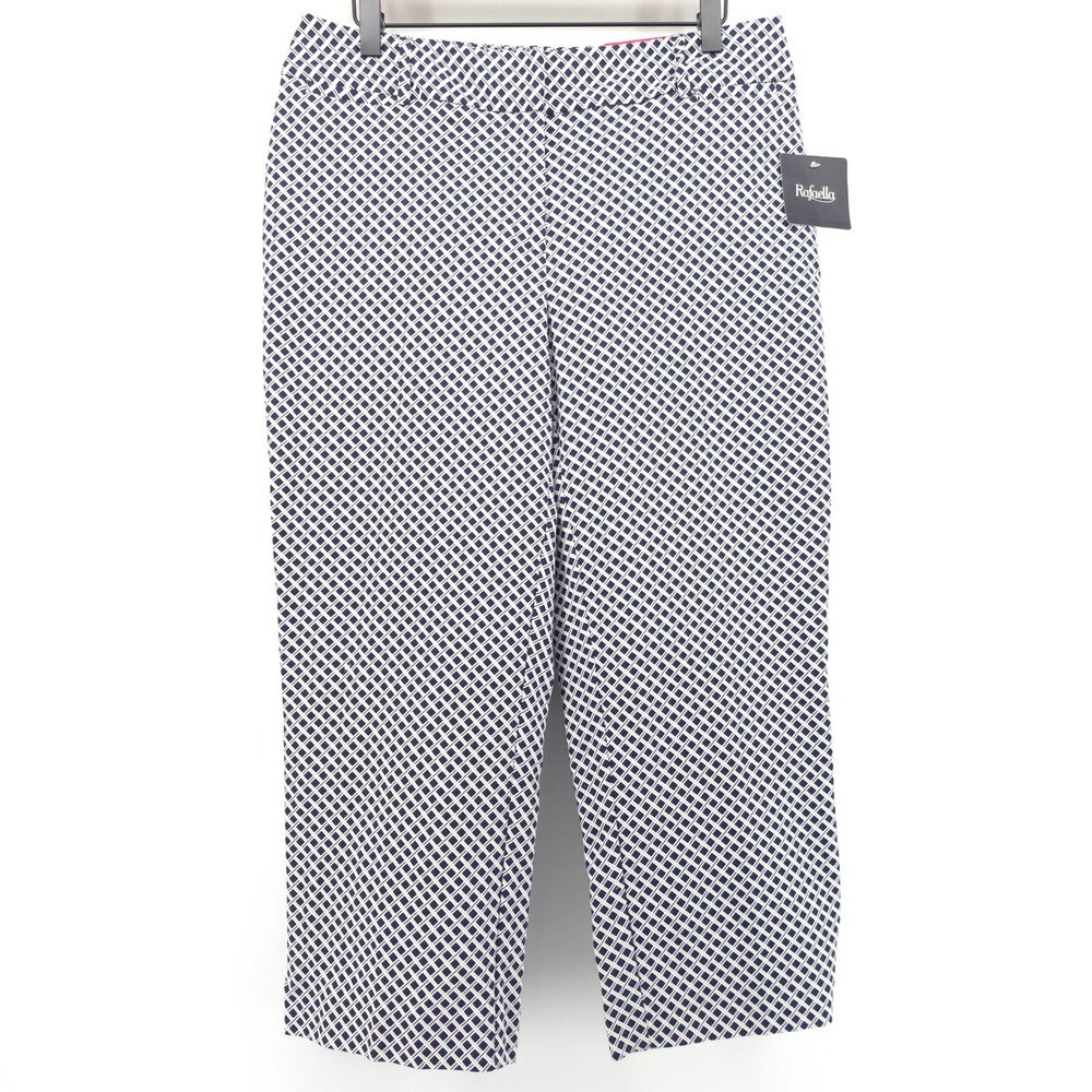 Rafaella Women Capri Pants Curvy Fit 10 Blue White Geometric Diamond - NWT